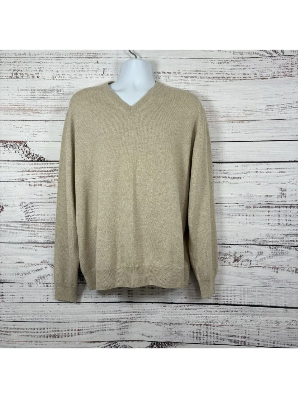 Hathaway Platinum Beige Cashmere Silk Long Sleeve Sweater Made In Italy